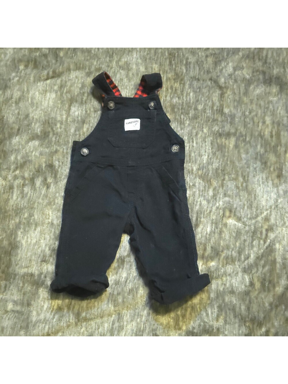 Carter's Newborn Black Corduroy Overalls with Red Plaid Lining